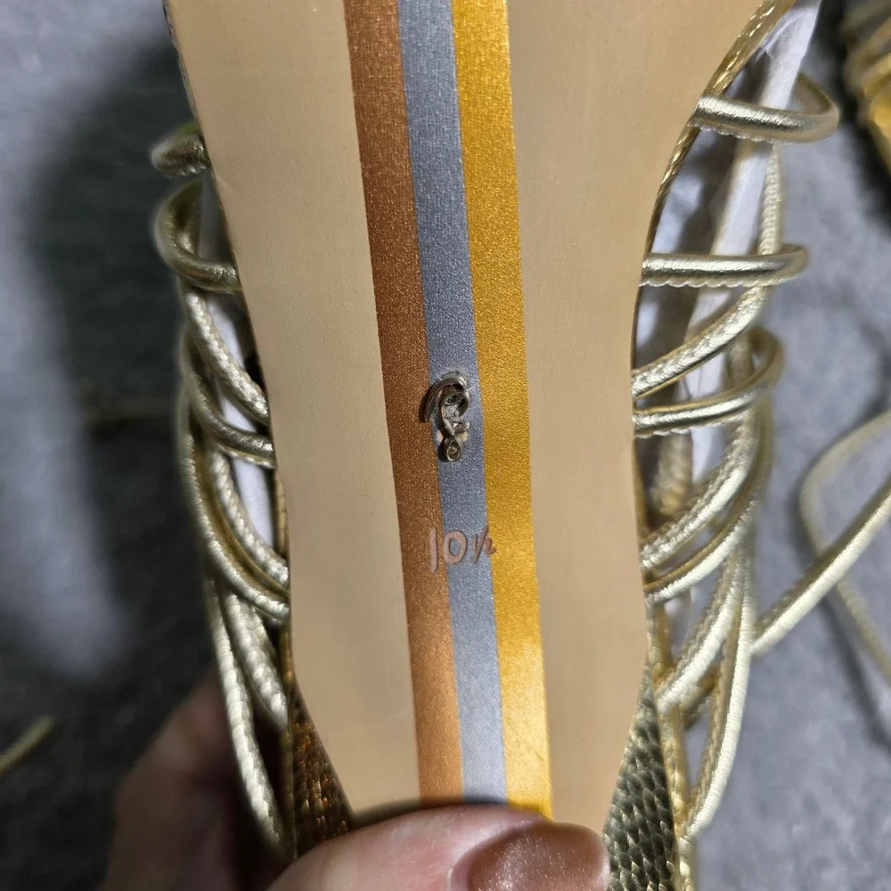Sam Edelman Lylah Gold Metallic Strappy Lace‎ Up Stiletto Heels Sandals 10.5 NEW